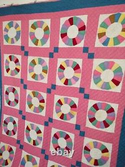 Vintage beautiful Pink Quilt patchwork hand Quilted stitched needlework item1329