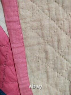 Vintage beautiful Pink Quilt patchwork hand Quilted stitched needlework item1329