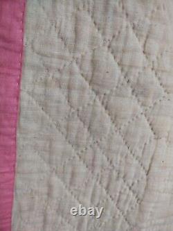 Vintage beautiful Pink Quilt patchwork hand Quilted stitched needlework item1329