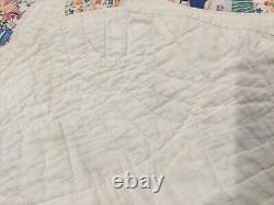 Vintage double wedding ring quilt machine stitched hand quilted 76x90(pre-owned)