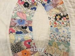Vintage double wedding ring quilt machine stitched hand quilted 76x90(pre-owned)