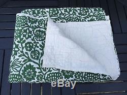 Vintage early 20th c dk green /ivory Barkcloth Handmade Quilt 60 x 80