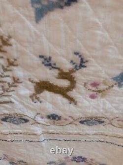 Vintage hand Made Cross Stitch Quilt Blue & White 90x78 Its A Masterpiece