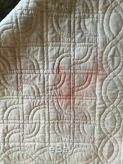 Vintage hand made Patchwork Drunkard's Path UNUSED Quilt Multi Color Solids Twin