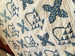 Vintage hand made appliqué quilt with basket and flowers