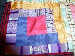 Vintage hand made log cabin quilt all done in silks great colors