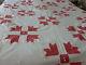 Vintage Hand Made Red And Off White Quilt Star Pattern And Hand Knotted