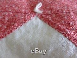 Vintage hand made red and off white quilt star pattern and hand knotted