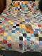 Vintage Handmade Patchwork Quilt Postage Stamp Novelty Cotton Fabric Colorful