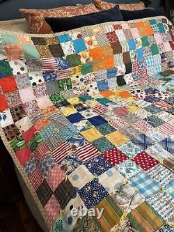 Vintage handmade patchwork quilt postage stamp novelty cotton fabric Colorful
