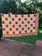 Vintage Handmade Patchwork Quiltred And White, Stars, Flying Geese Border