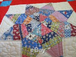 Vintage handmade quilt 84 X 62 Star 8 Point Stitching exceptional New