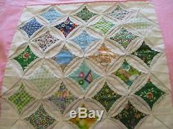 Vintage handmade quilt Cathedral Window pattern New stored in drawer 82 X 58