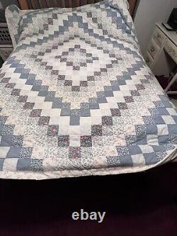 Vintage handmade quilt Comforter 94 Long 80 Wide multi colored Diamond early