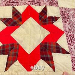 Vintage handmade quilt full purple red star floral 70x84 hand sewn retro boho