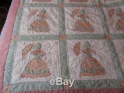 Vintage handmade quilt pattern Southern Belle with umbrella woman 89 1/2 x 76 in
