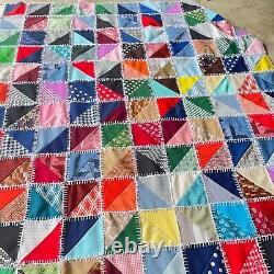 Vintage handmade quilt queen 89x96 multicolored handsewn retro boho shabby