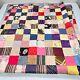 Vintage Handmade Quilt Twin Patchwork Satin Square Block 70x80 Rustic Primitive