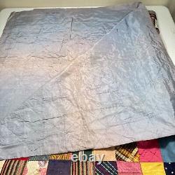 Vintage handmade quilt twin patchwork satin square block 70x80 rustic primitive