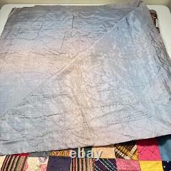 Vintage handmade quilt twin patchwork satin square block 70x80 rustic primitive