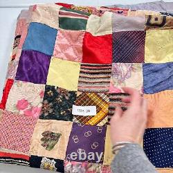 Vintage handmade quilt twin patchwork satin square block 70x80 rustic primitive