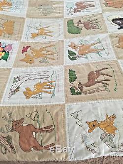 Vintage handmade quilt twin size 66 x 88 bambi thumper flower owl disney theme