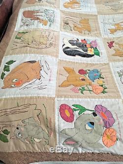 Vintage handmade quilt twin size 66 x 88 bambi thumper flower owl disney theme