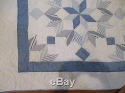 Vintage handmade quilt very large Pinwheel/ Star blue/white