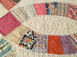 Vintage handmade quilt wedding ring 65x81 hand pieced quilted