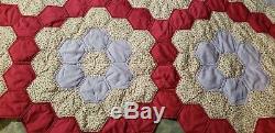 Vintage homemade Handmade king size Grandmothers hexagon Flower Garden Quilt