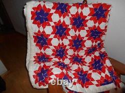 Vintage quilt, hand-made, Red White and Blue Stars 87 x 82