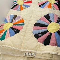Vintage quilt hand sewn 70x70 full floral multicolor retro classic traditional