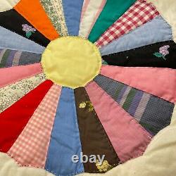 Vintage quilt hand sewn 70x70 full floral multicolor retro classic traditional