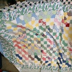 Vintage quilt hand sewn bow tie pattern floral feedback backing full queen