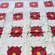 Vintage Quilt Handmade 85x76 Full Hand Sewn Red Floral Retro Boho Shabby