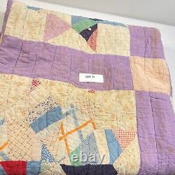 Vintage quilt handmade hand sewn star purple twin 67x76 retro boho