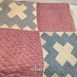 Vintage quilt handmade pink crosses twin 60x74 hand sewn retro boho