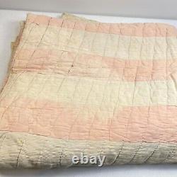 Vintage quilt handmade pink striped hand sewn twin 60x79 traditional classic