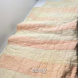Vintage quilt handmade pink striped hand sewn twin 60x79 traditional classic