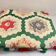 Vintage Quilt Hexagon Green Handmade Hand Sewn Full 72x85 Honeycomb Retro