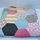Vintage Quilt Twin 74x60 Hand Sewn Hexagon Floral Retro Traditional Classic