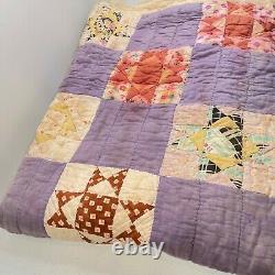 Vintage quilt twin 76x63 handmade star floral purple retro traditional classic