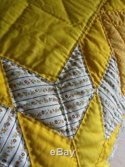 Vintage style Hand Quilted Yellow Quilt Handmade Size King