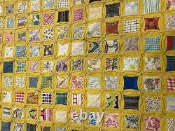 Vintage yellow cathedral window handmade quilt 96 x 85