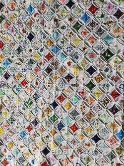 Vntg. Cathedral Window HandStitched Quilt 44 X 34 Nostalgic 70s 80s Characters