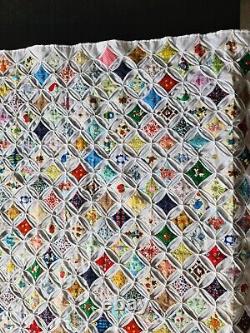 Vntg. Cathedral Window HandStitched Quilt 44 X 34 Nostalgic 70s 80s Characters