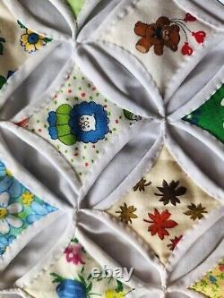 Vntg. Cathedral Window HandStitched Quilt 44 X 34 Nostalgic 70s 80s Characters