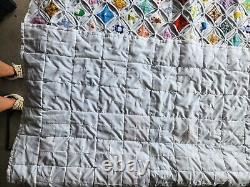 Vntg. Cathedral Window HandStitched Quilt 44 X 34 Nostalgic 70s 80s Characters