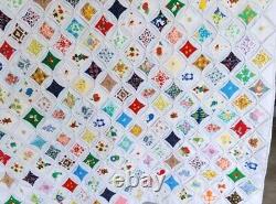 Vntg. Cathedral Window HandStitched Quilt 44 X 34 Nostalgic 70s 80s Characters