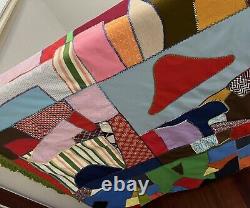 Vtg 1978 Handmade Crazy Quilt Patchwork Scrap Pieces Colorful Fringe 85X103